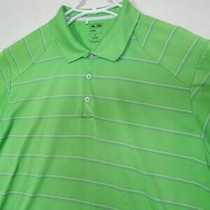 Adidas Polo Shirt Men's‎ XL Golf ClimaCool Green Stripe Stretch Short Sleeve